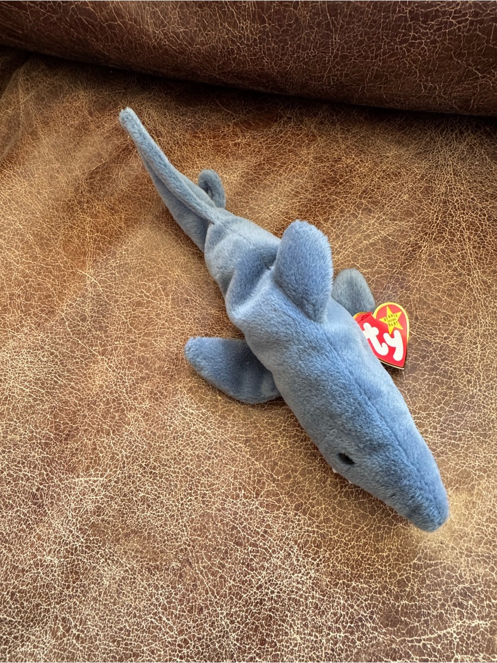 Ty Blue Shark Plush with Heart Tag
